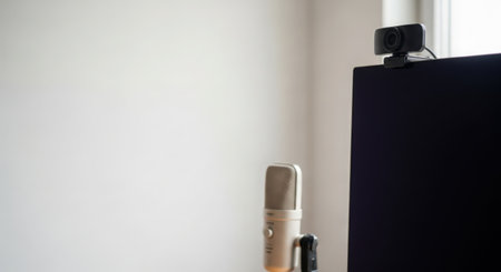Microphone in recording studio. Close up of professional microphone on white background.の素材