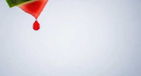 Watermelon drips from a drop of watermelon on a white backgroundの素材