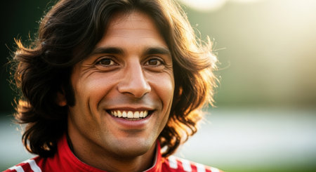 Portrait of smiling man looking at camera in park on sunny dayの素材
