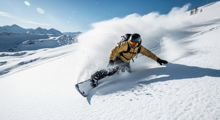 Snowboarder in the mountains. Extreme winter sport. 3d renderingの素材