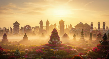 Beautiful flower garden at sunrise time,Bangkok,Thailandの素材
