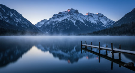 Mountain lake in the morning. Canadian Rockies, Alberta, Canadaの素材