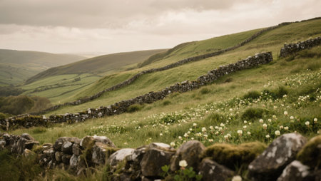 Panoramic view of a field in the Yorkshire Dales National Parkの素材