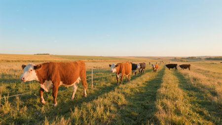 Herd of cows in the meadow on a sunny summer dayの素材