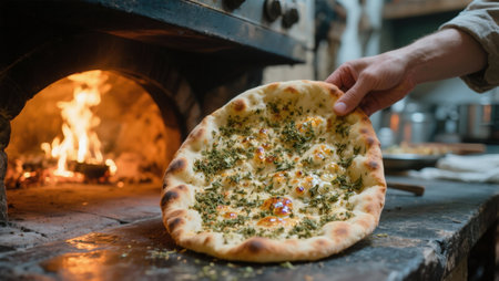 Traditional turkish baked dish pide. Turkish pizza pide, Middle eastern appetizers. Turkish cuisine. Pita with meat fillingの素材