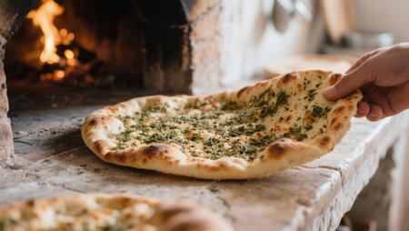 pizza with dill in front of the oven in the kitchenの素材