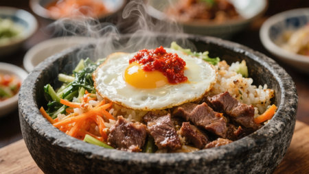 Bibimbap - Korean style noodle with beef and eggの素材