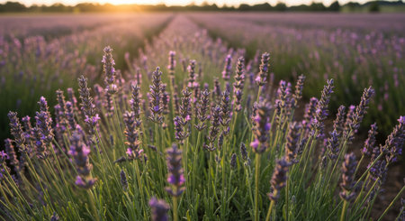 Lavender flowers at sunset in Provence, France.の素材