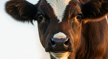 Portrait of a cow in the field, close-up.の素材