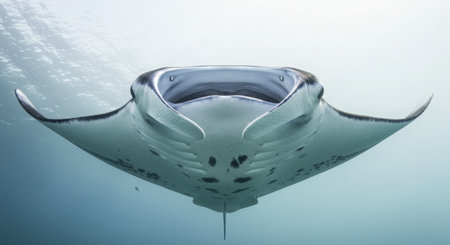 Manta Ray (Manta Ray) swimming in the blue oceanの素材