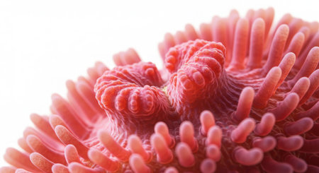 3D Illustration of a Red Microorganism on a White Backgroundの素材