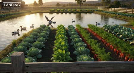 Vegetable garden in the morning light. Beautiful nature background.の素材
