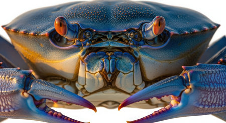 Blue crab isolated on white background. Close up of blue crab.の素材