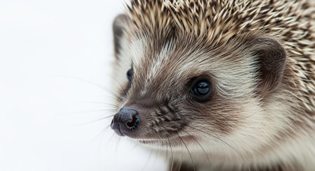 Portrait of cute little hedgehog on white background, closeupの素材