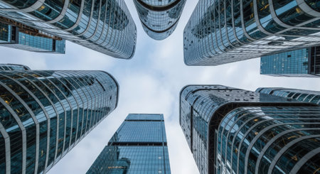 Low angle view of modern skyscrapers in hongkongの素材