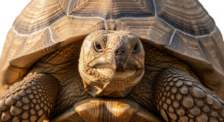 African spurred tortoise, Aldabra sulcata, close upの素材