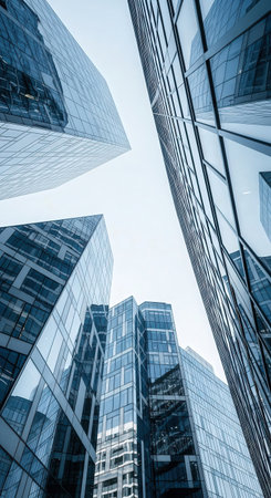 low angle view of modern skyscrapers in hongkongの素材