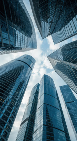 low angle view of modern skyscrapers in hongkongの素材