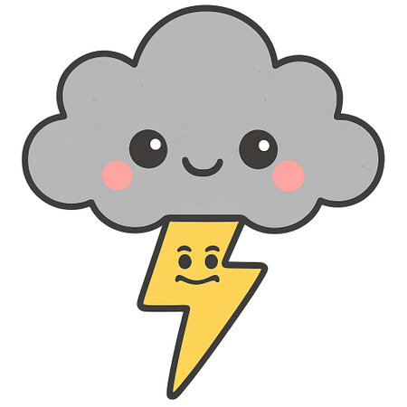 sad cloud with lightning on white background, vector illustratonの素材