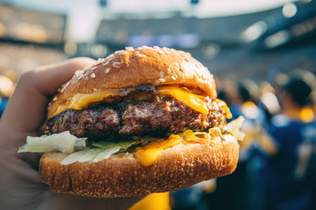 Cheese burger - American cheese burger with fresh salad and beef.の素材