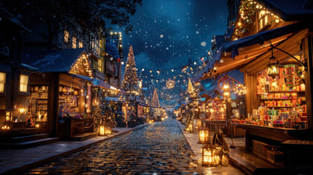 Christmas market in the old town of Gdansk at night, Polandの素材