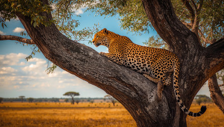 Leopard in a tree in the Okavango Delta - Moremi National Park in Botswanaの素材