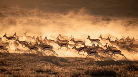 Springbok running in the savannah of Amboseli National Park, Kenyaの素材