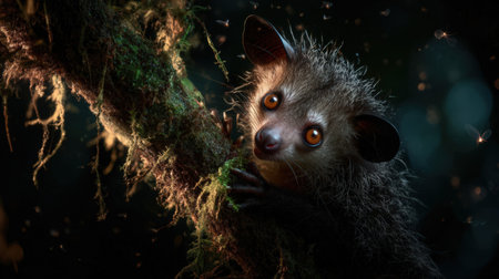 Closeup portrait of a cute little civet in the forestの素材