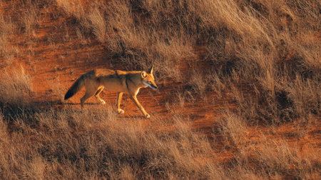 A golden jackal in the desert of Arizona in the fall.の素材