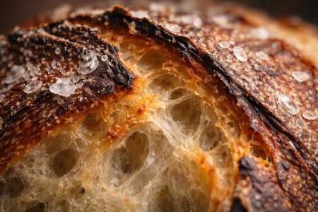 Freshly baked bread with water drops close-up macro photography.の素材