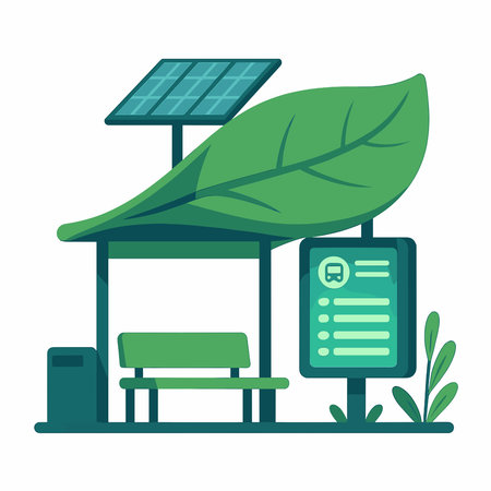 Eco station with solar panel and bench. Flat style vector illustration.のイラスト素材