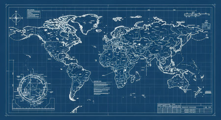 Map of the world on a blue background. Vector illustration. EPS 10