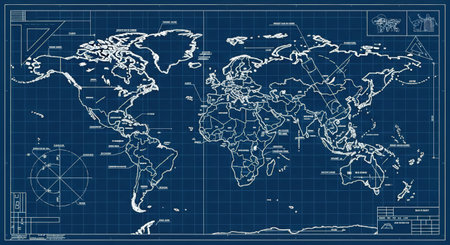 Map of the world on a blue background. Vector illustration. EPS 10のイラスト素材