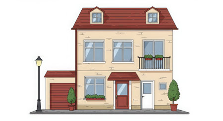 Vector illustration of two-storey house on a white background.のイラスト素材