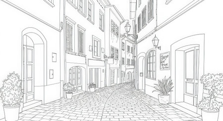 Sketch of the street in the old town. vector illustrationのイラスト素材