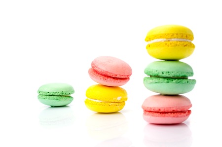 Multicolored macaroons on a white backgroundの写真素材