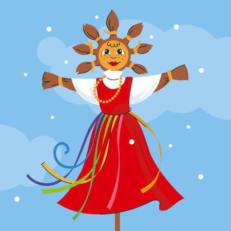 Maslenitsa. An effigy of a doll, which is burned on the Maslenitsa holiday. vector image.のイラスト素材