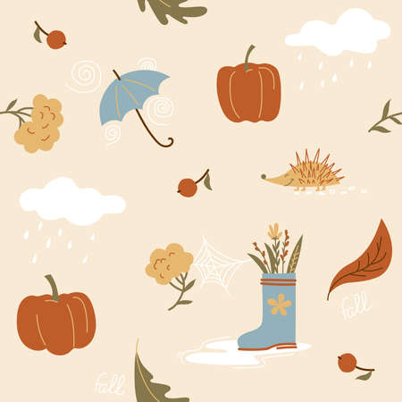 Autumn elements collection. Seamless pattern. vector illustration.のイラスト素材