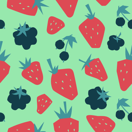 Summer fruits and berries. Seamless pattern. Currant, strawberry, blackberry. vector image.