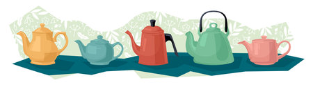 Kettle. A set of teapots of various shapes and purposes. vector image.のイラスト素材