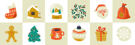 Set of New Year elements. Christmas paraphernalia. vector image.のイラスト素材