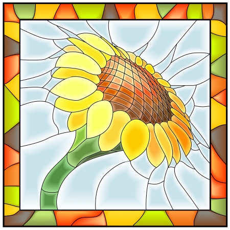 illustration of flower sunflower in stained-glass window with frame のイラスト素材