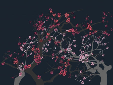 The abstract drawing of a blossoming tree(Sakura) on darkly background.のイラスト素材