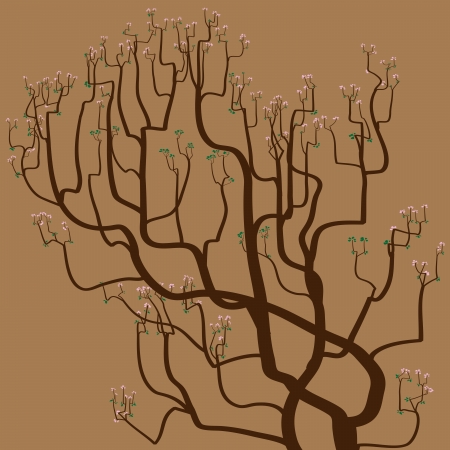 The abstract drawing of a blossoming tree on brown background.のイラスト素材