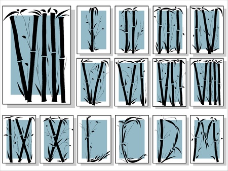 Bamboo alphabet(Roman numerals) font in asian style in frame(Part 3).のイラスト素材