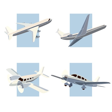 Set of simple icon of plane on background rectangle, pastel colors.のイラスト素材