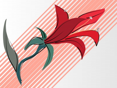 Simple vector card with red lilies.のイラスト素材