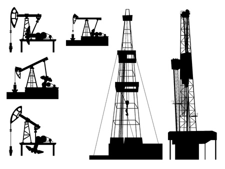Silhouettes of units for oil industry(oil pump).のイラスト素材