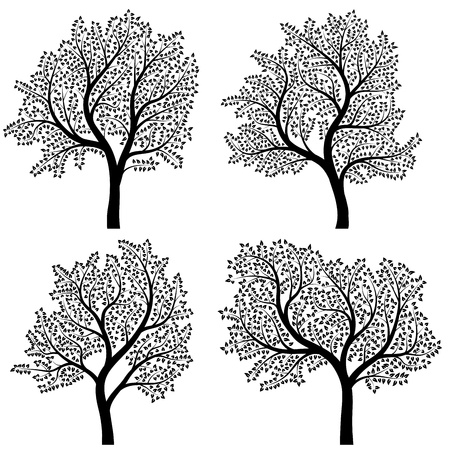 Set of abstract stylized illustration of trees with leaves.のイラスト素材