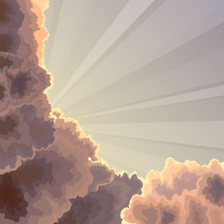 square illustration: sunset sun rays through the clouds.のイラスト素材